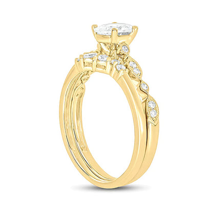 0.75 CT. TW Oval Diamond Contour Vintage-Style Bridal Set in 14K Gold (I/I2)