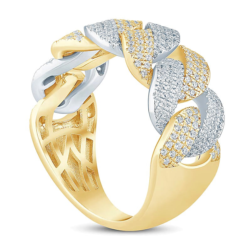 0.75 CT. TW Diamond Curb Link Ring in 10K Two Tone Gold