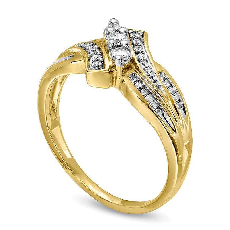 0.33 CT. TW Diamond Three Stone Swirl Bypass Ring in 10K Gold