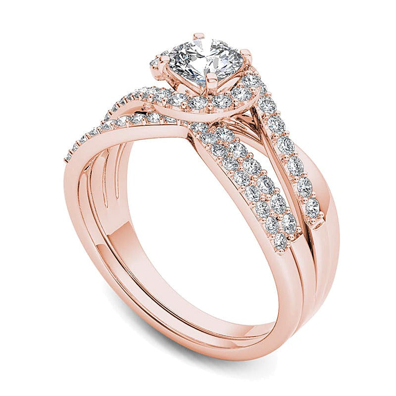 1.0 CT. TW Diamond Swirl Bypass Bridal Set in 14K Rose Gold