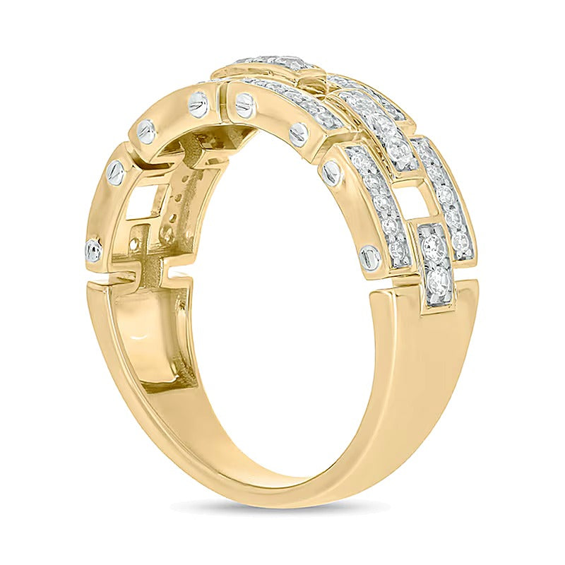 0.5 CT. TW Diamond Staggered Block Open Shank Screw Accent Band in 10K Two-Tone Gold