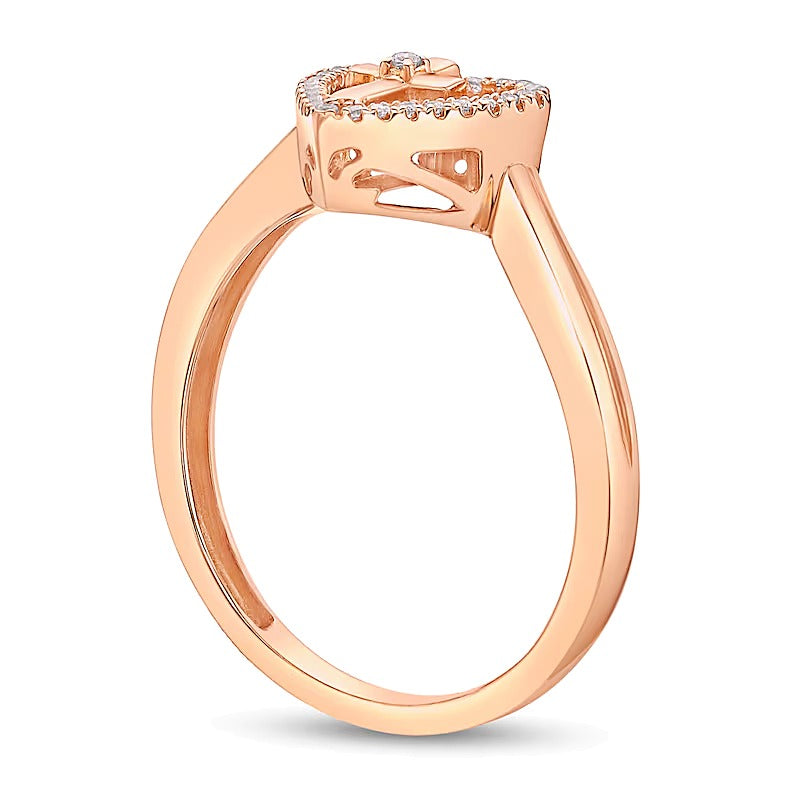 0.07 CT. TW Diamond Heart with Cross Bypass Ring in Sterling Silver with 18K Rose Gold Plate