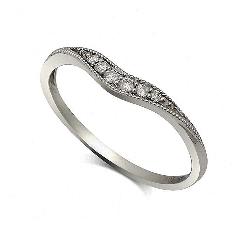 0.05 CT. TW Diamond Vintage-Style Contour Band in 14K White Gold