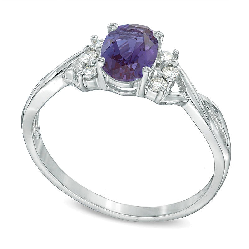 Oval Lab-Created Alexandrite and 0.13 CT. TW Diamond Ring in 10K White Gold
