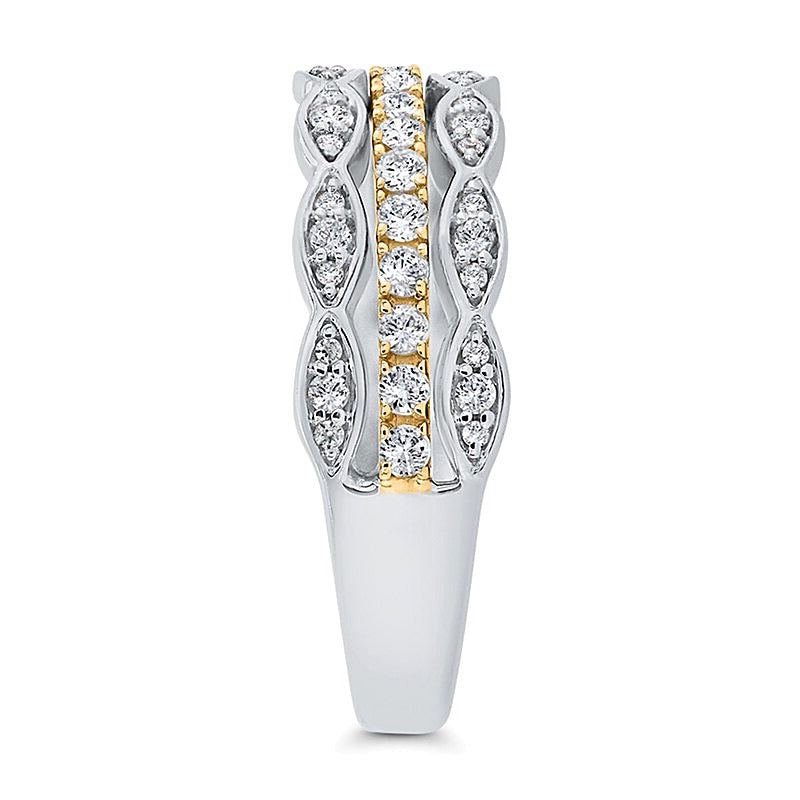 0.38 CT. TW Marquise Multi-Diamond Triple Row Stacked Ring in 10K Two-Tone Gold