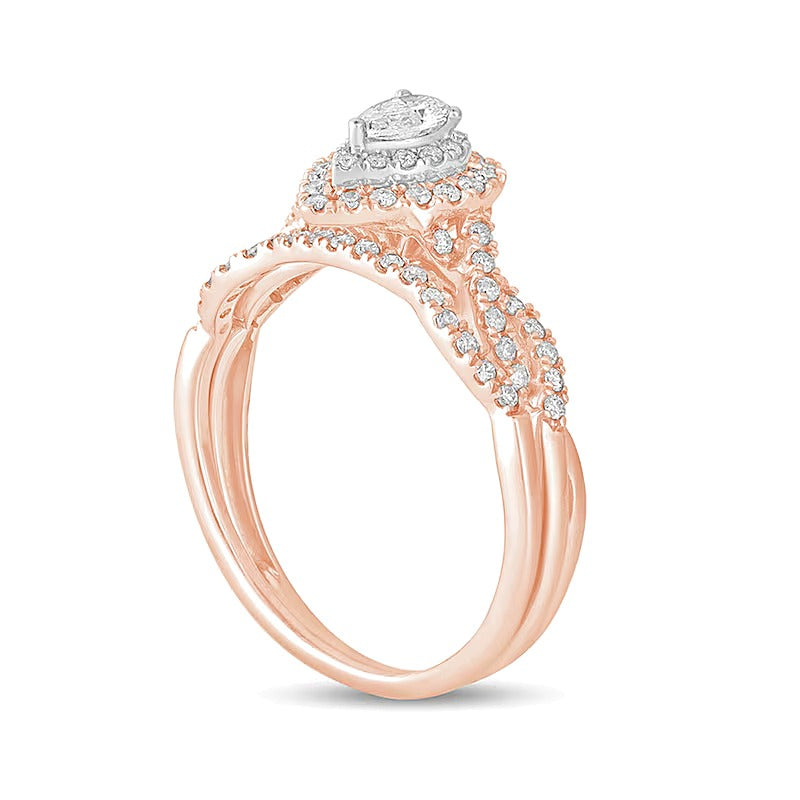 0.5 CT. TW Pear-Shaped Diamond Double Frame Multi-Row Bridal Set in 10K Rose Gold