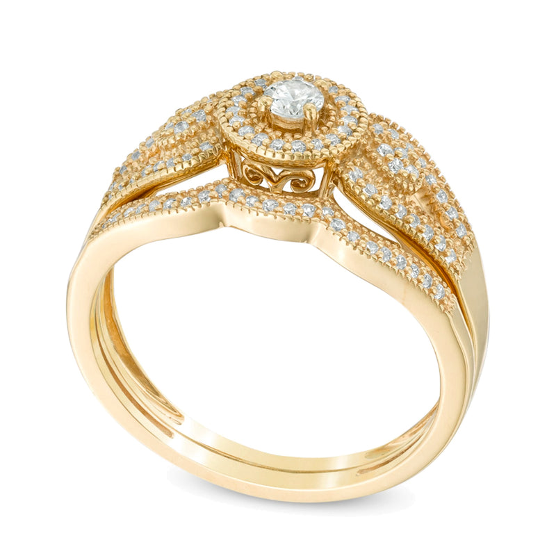 0.25 CT. TW Diamond Frame Vintage-Style Split Shank Bridal Set in 10K Gold