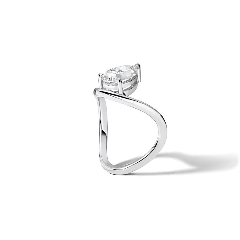 Zales x SHAHLA 1.5 CT. Pear-Shaped Lab-Grown Diamond Solitaire Zaha Dip Engagement Ring in 14K White Gold