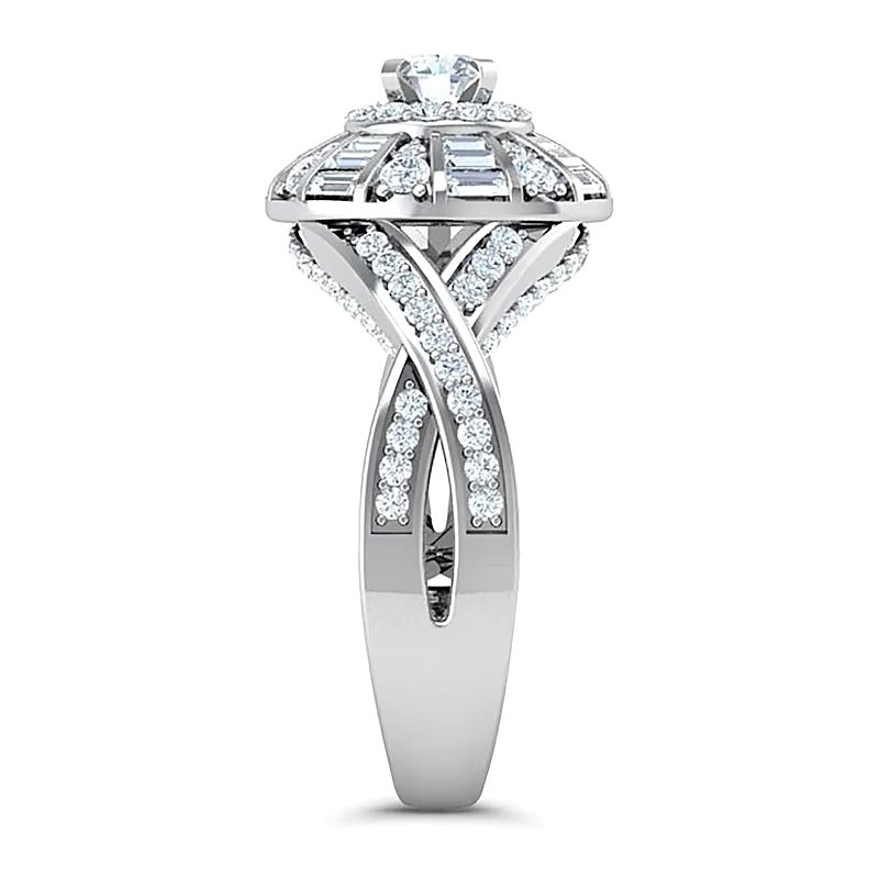1.0 CT. TW Diamond Windmill Frame Criss-Cross Shank Ring in 10K White Gold