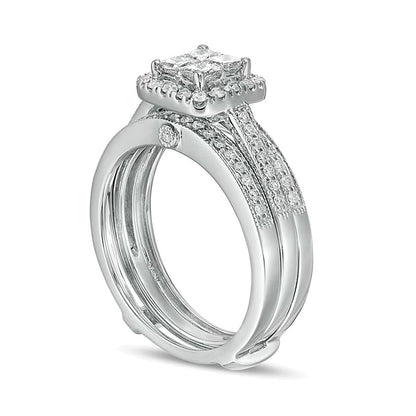 0.75 CT. TW Quad Princess-Cut Diamond Frame Vintage-Style Three Piece Bridal Set in 10K White Gold
