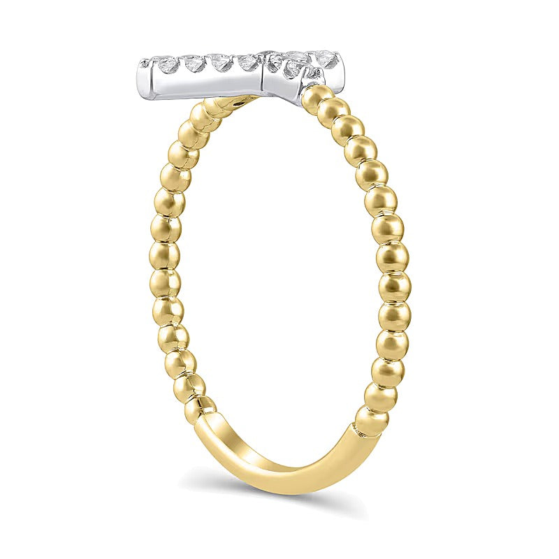 0.1 CT. TW Diamond Cross Bead Shank Ring in 10K Gold