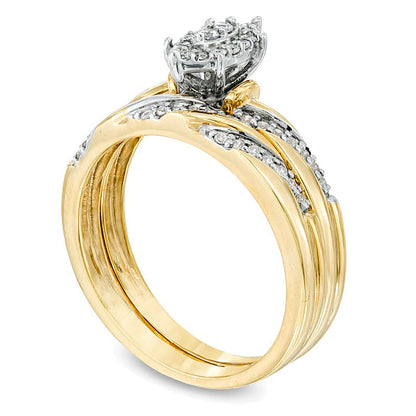 0.25 CT. TW Marquise Composite Diamond Slant Striped Bridal Set in 10K Gold
