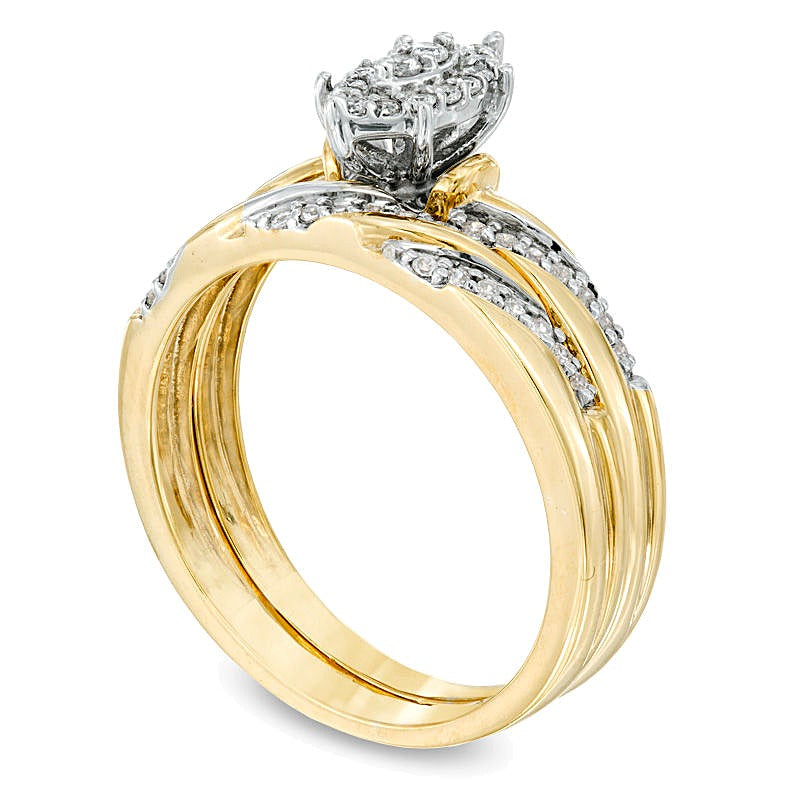 0.25 CT. TW Marquise Composite Diamond Slant Striped Bridal Set in 10K Gold