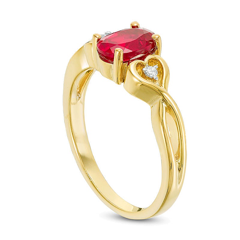 Oval Lab-Created Ruby and Diamond Accent Heart Sides Promise Ring in 10K Gold
