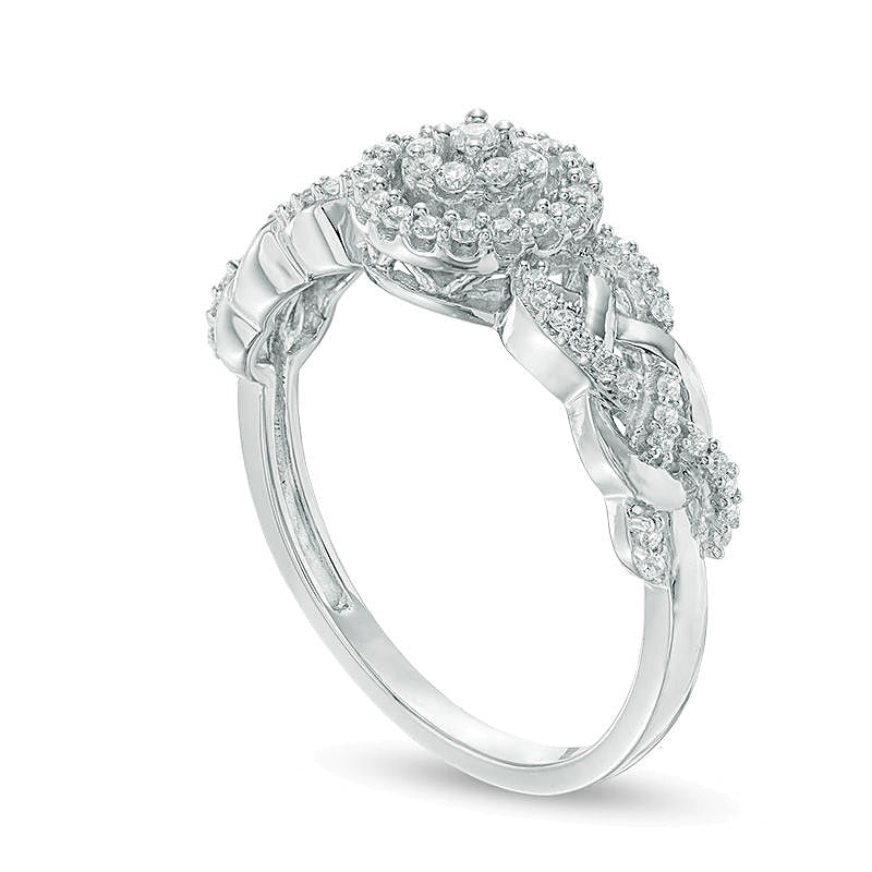 0.25 CT. TW Diamond Frame Loose Braid Shank Celtic Promise Ring in 10K White Gold