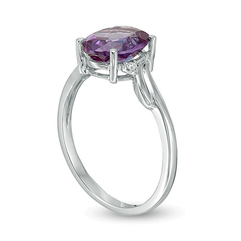 Oval Lab-Created Alexandrite and Diamond Accent Bypass Swirl Shank Ring in 10K White Gold