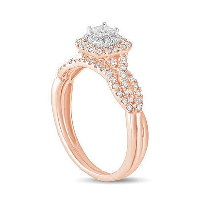 0.5 CT. TW Princess-Cut Diamond Double Cushion-Shaped Frame Multi-Row Bridal Set in 10K Rose Gold