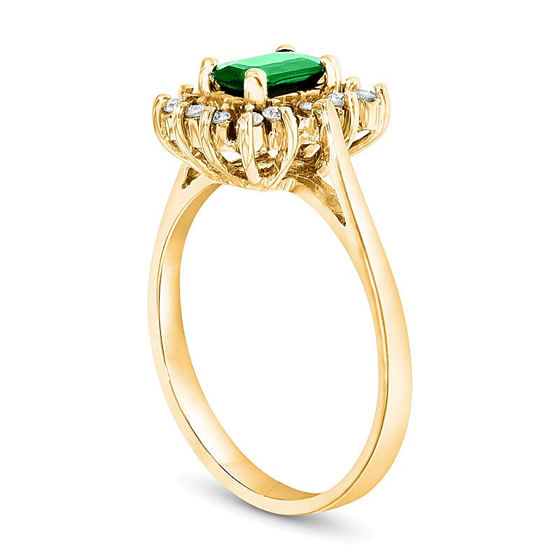 Emerald-Cut Emerald and 0.13 CT. TW Diamond Starburst Frame Ring in 14K Gold