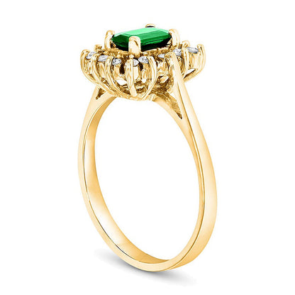 Emerald-Cut Emerald and 0.13 CT. TW Diamond Starburst Frame Ring in 14K Gold