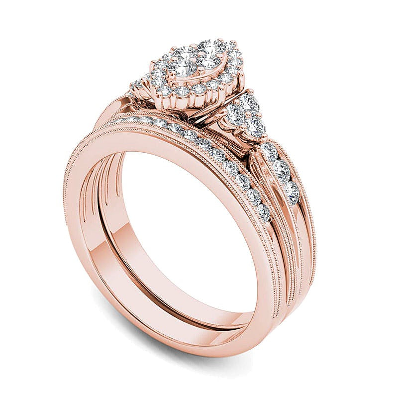 0.5 CT. TW Composite Marquise Diamond with Tri-Sides Bridal Set in 14K Rose Gold