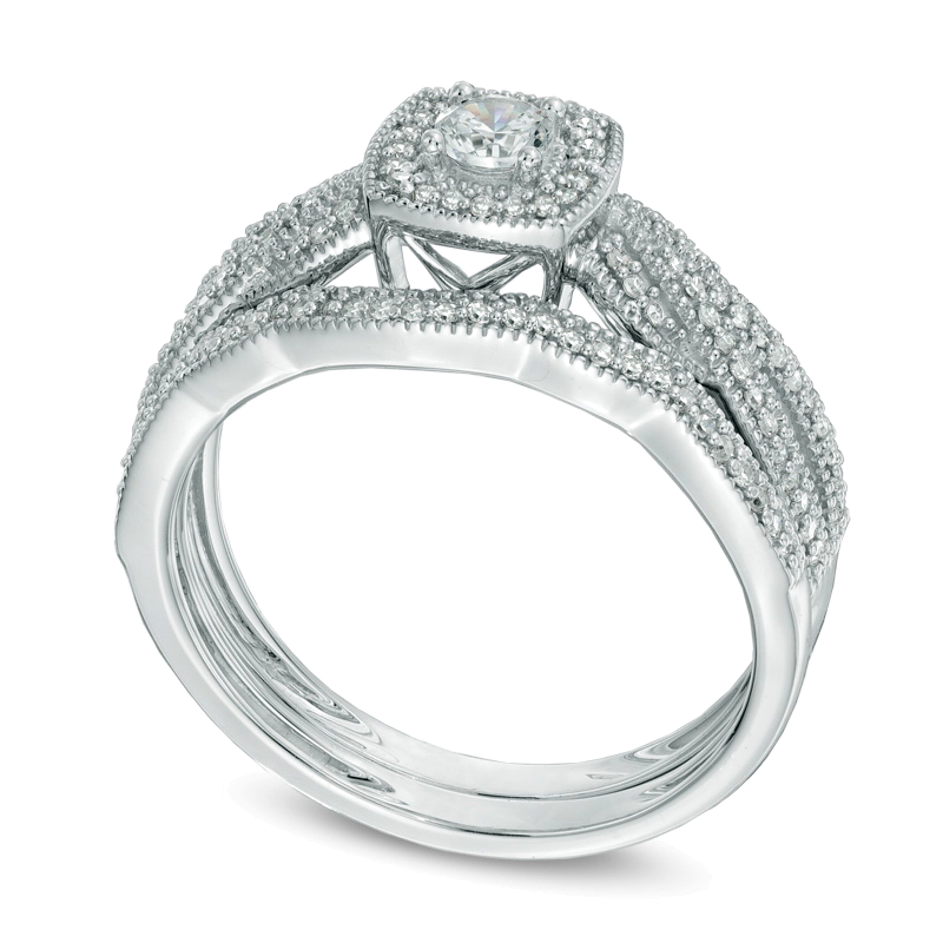 0.38 CT. TW Diamond Braid Vintage-Style Frame Bridal Set in 10K White Gold