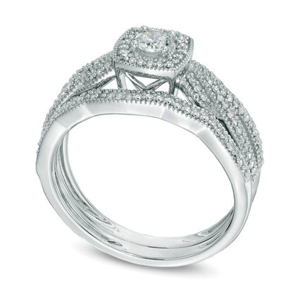 0.38 CT. TW Diamond Braid Vintage-Style Frame Bridal Set in 10K White Gold