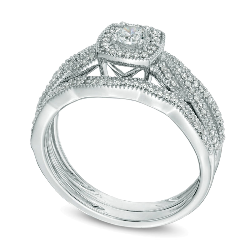 0.38 CT. TW Diamond Braid Vintage-Style Frame Bridal Set in 10K White Gold