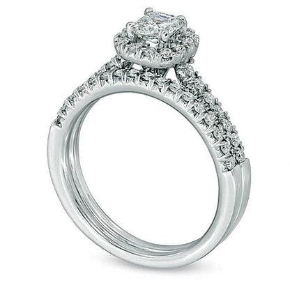 1.0 CT. TW Cushion-Cut Diamond Frame Bridal Set in 14K White Gold