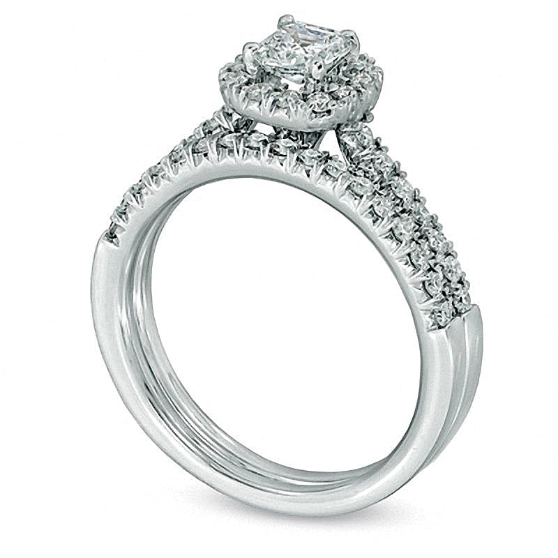 1.0 CT. TW Cushion-Cut Diamond Frame Bridal Set in 14K White Gold