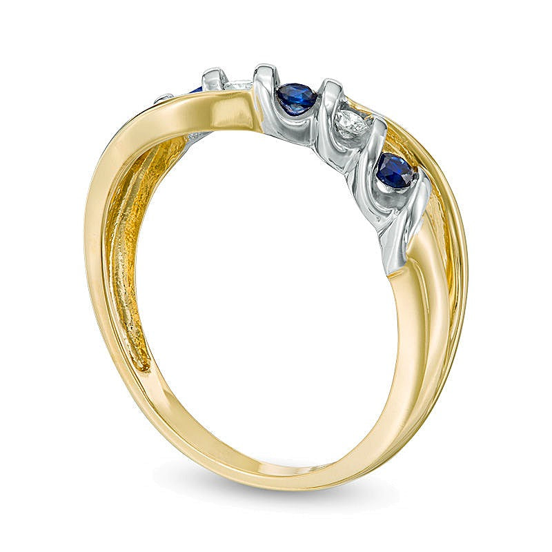 Blue Sapphire and Diamond Accent Split Shank Overlay Ring in 10K Two-Tone Gold