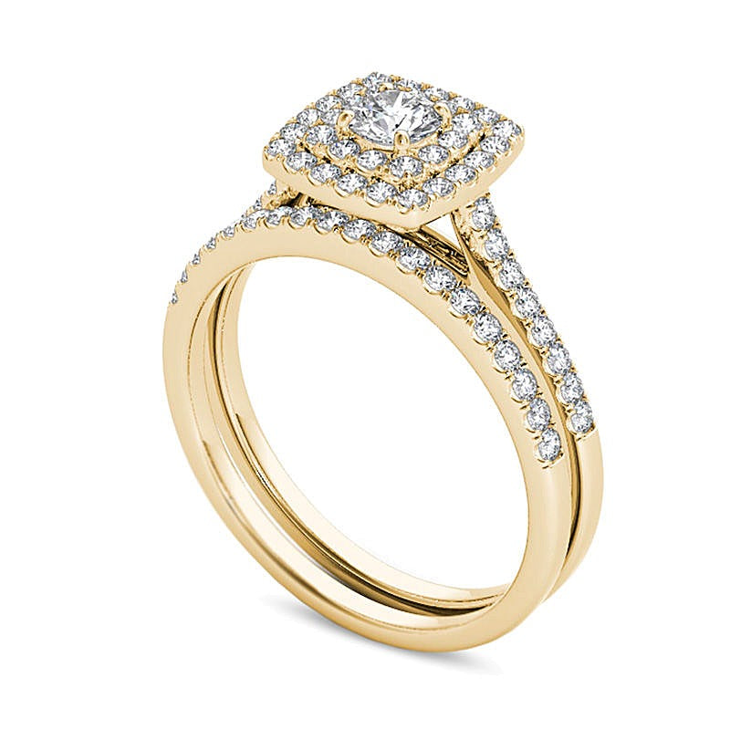 0.75 CT. TW Diamond Double Cushion Frame Bridal Set in 14K Gold
