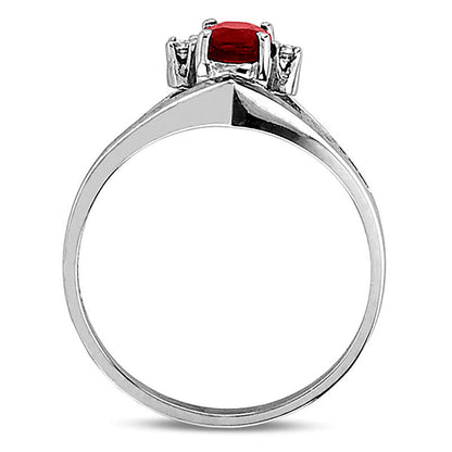 Oval Ruby and Diamond Accent Split Shank Ring in 14K White Gold
