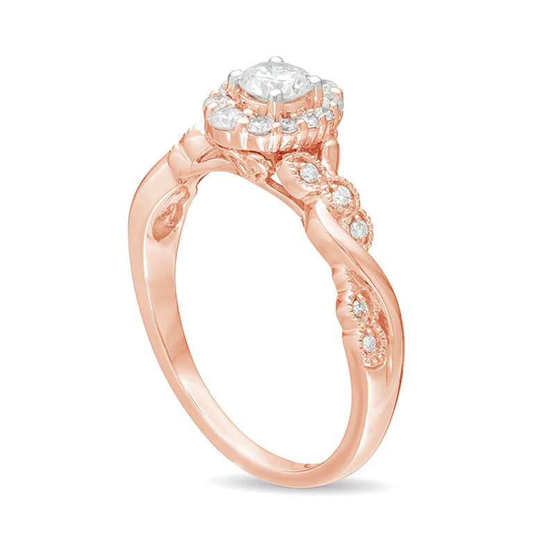 0.5 CT. TW Diamond Frame Vintage-Style Twist Shank Engagement Ring in 10K Rose Gold