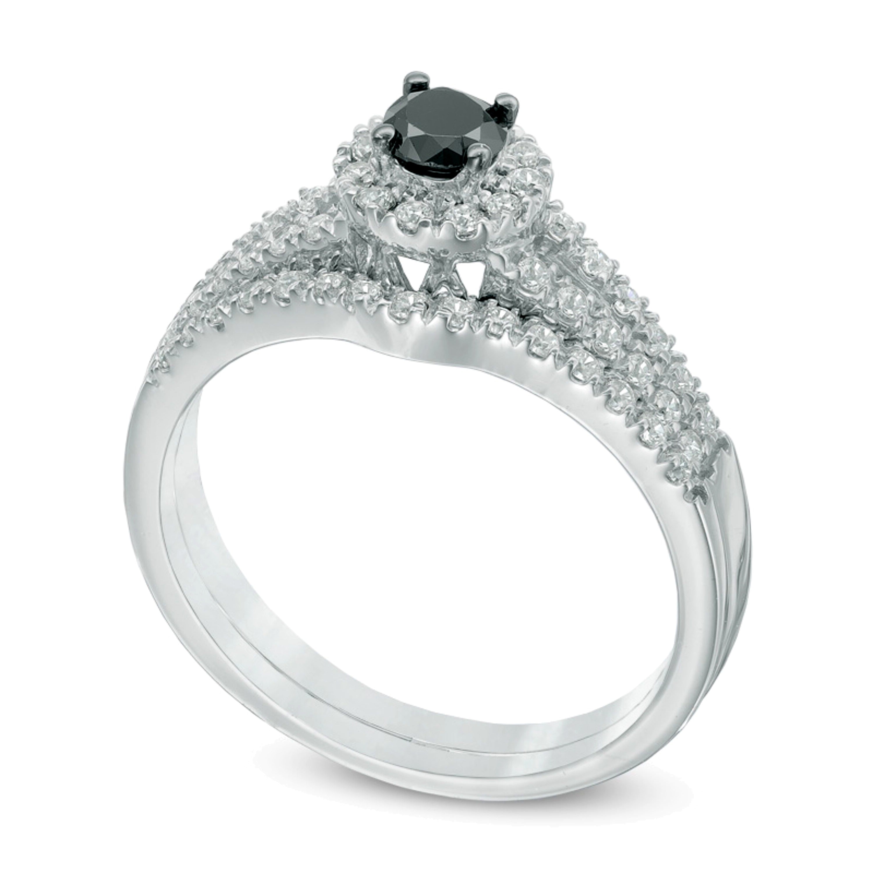 0.5 CT. TW Enhanced Black and White Diamond Split Shank Bridal Set in 10K White Gold