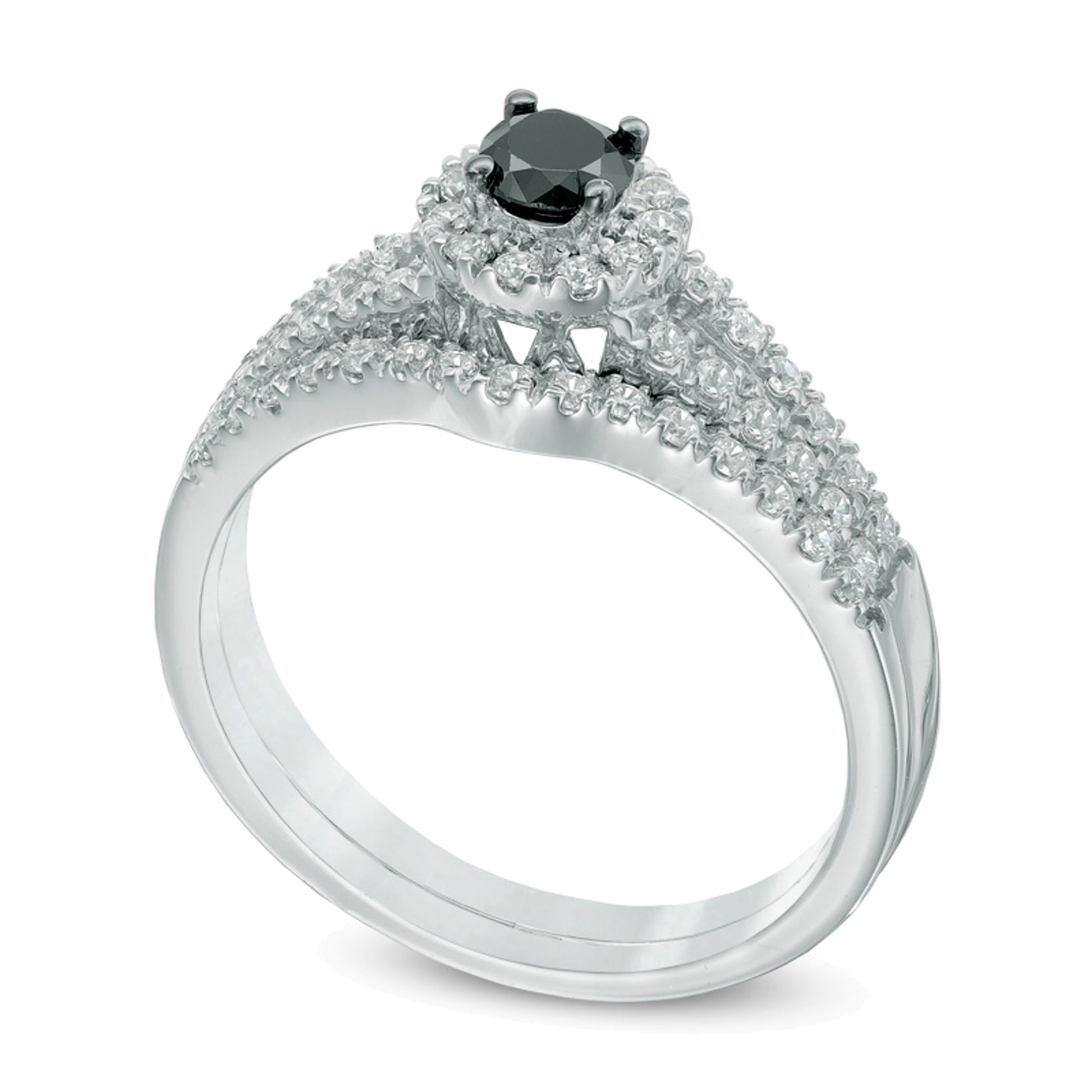 0.5 CT. TW Enhanced Black and White Diamond Split Shank Bridal Set in 10K White Gold