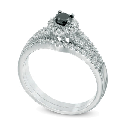 0.5 CT. TW Enhanced Black and White Diamond Split Shank Bridal Set in 10K White Gold