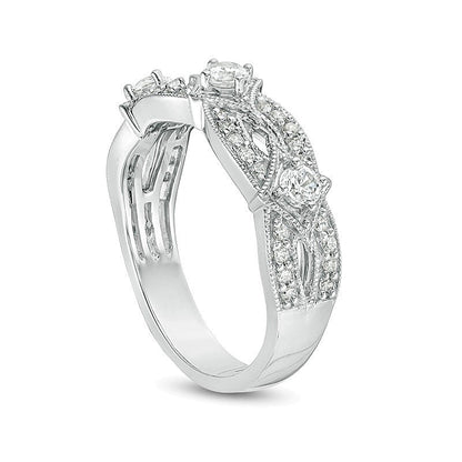 0.5 CT. TW Diamond Three Stone Contour Vintage-Style Anniversary Band in 14K White Gold