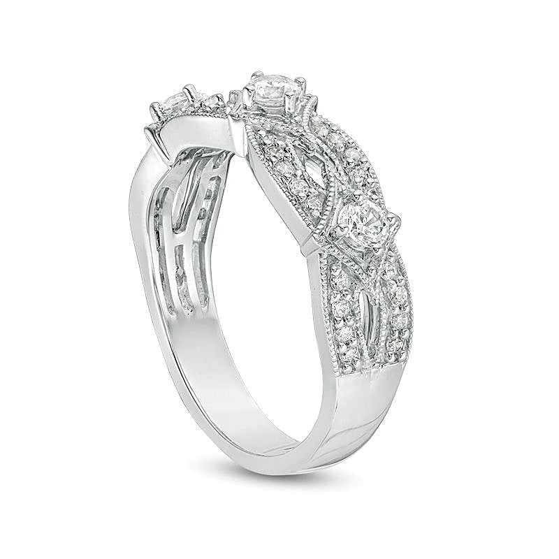 0.5 CT. TW Diamond Three Stone Contour Vintage-Style Anniversary Band in 14K White Gold