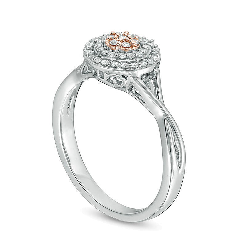 0.25 CT. TW Pink and White Composite Diamond Double Frame Twist Ring in 10K Two-Tone Gold