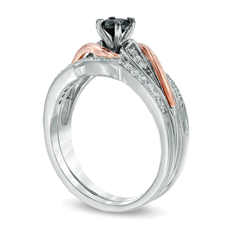0.5 CT. TW Enhanced Black and White Diamond Bridal Set in Sterling Silver and 10K Rose Gold