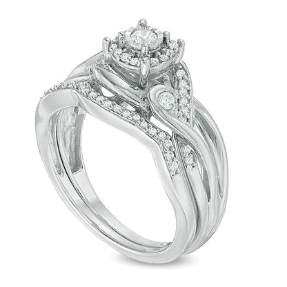 0.33 CT. TW Diamond Frame Split Shank Bridal Set in Sterling Silver