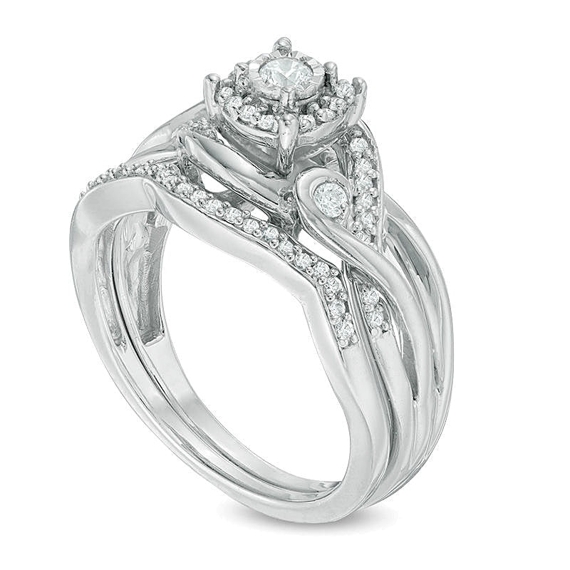 0.33 CT. TW Diamond Frame Split Shank Bridal Set in Sterling Silver