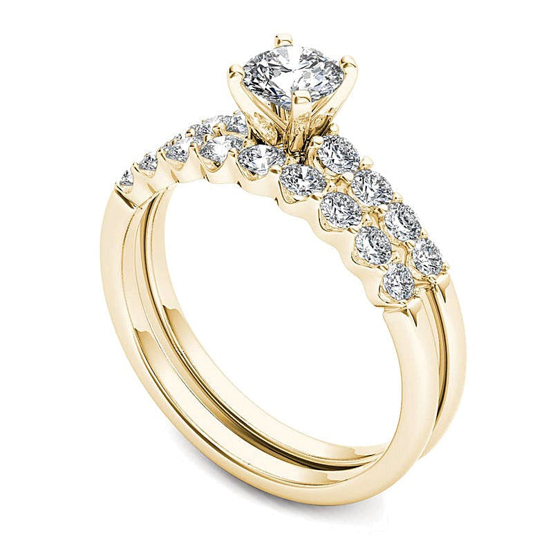 1.0 CT. TW Diamond Scallop Shank Bridal Set in 14K Gold