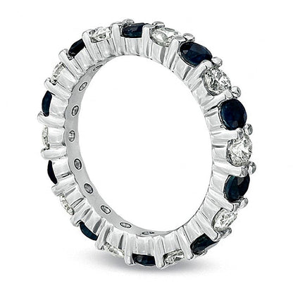 Blue Sapphire and 1.0 CT. TW Diamond Eternity Band in 14K White Gold