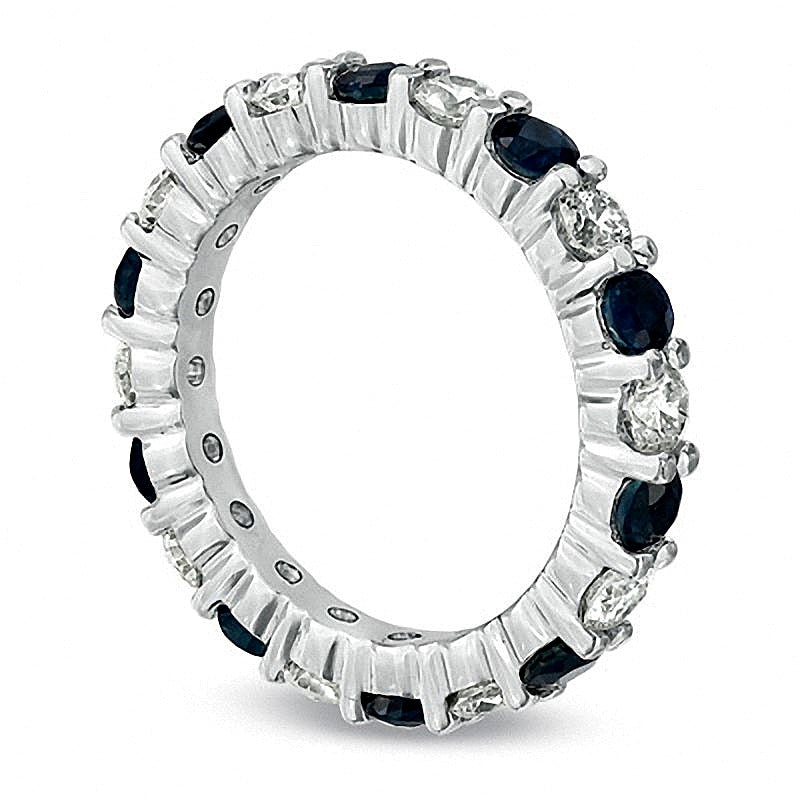 Blue Sapphire and 1.0 CT. TW Diamond Eternity Band in 14K White Gold