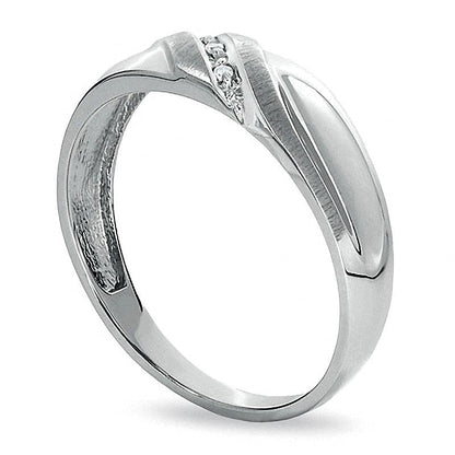 Diamond Accent Slant Wedding Band in 10K White Gold