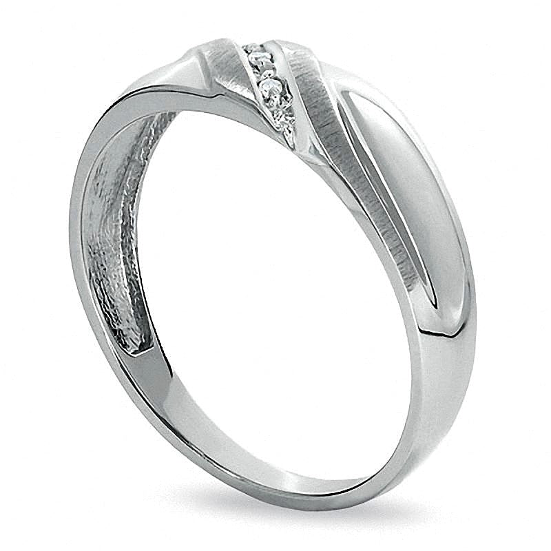 Diamond Accent Slant Wedding Band in 10K White Gold