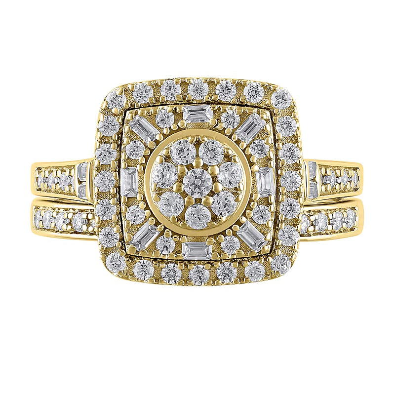 0.5 CT. TW Multi-Diamond Cushion Frame Bridal Set in 10K Gold