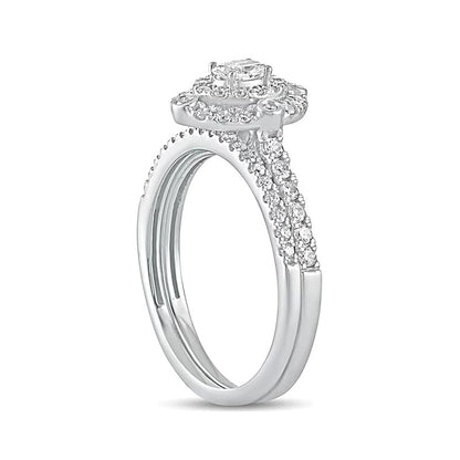 0.63 CT. TW Oval Diamond Double Frame Bridal Set in 10K White Gold