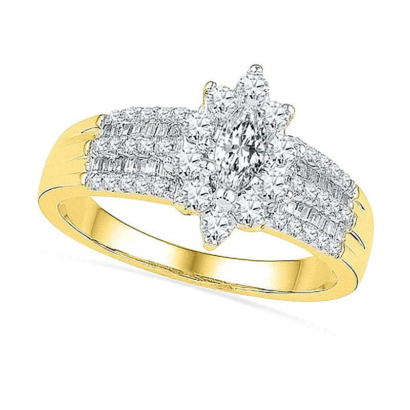 1.0 CT. TW Marquise Diamond Frame Bridal Set in 10K Gold